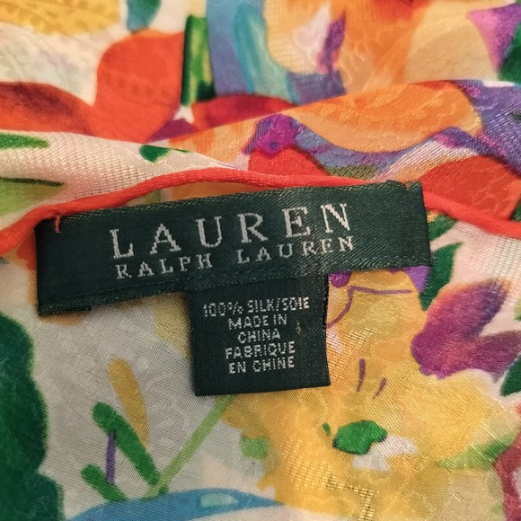 Lauren Ralph Lauren Silk Floral Neck Scarf 52" x 11" Vibrant Artsy - Picture 9 of 9